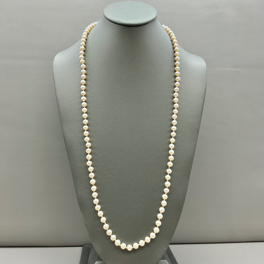 Vintage Necklace G.Silver Faux Pearl Hand Knotted Gold Tone Filigree Clasp 28"